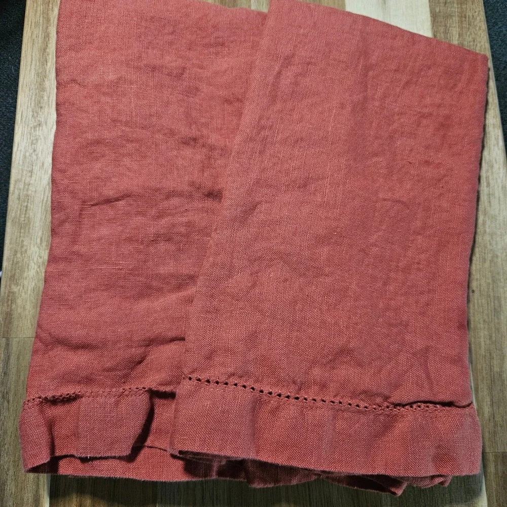 Pottery Barn 100% Linen Hemstitch Dinner Napkins Rust Red Terracotta 20x20 Set